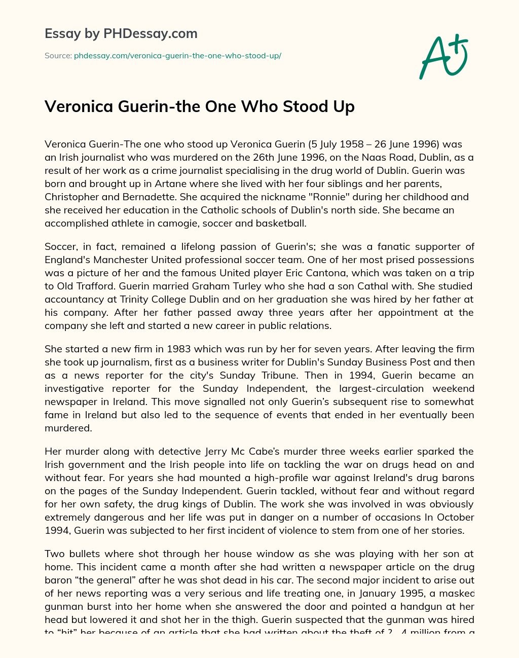 Veronica Guerin-the One Who Stood Up essay