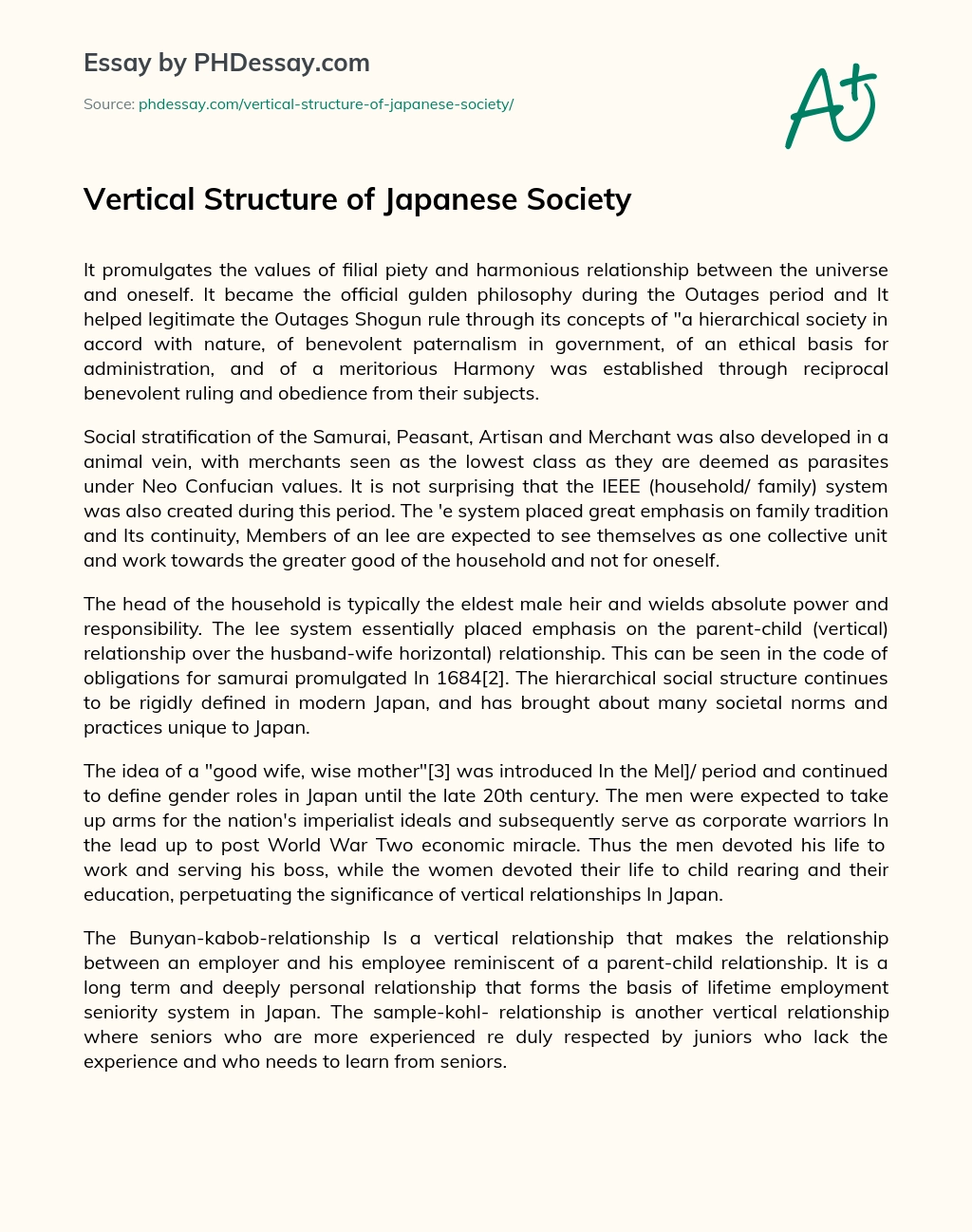 Vertical Structure of Japanese Society essay