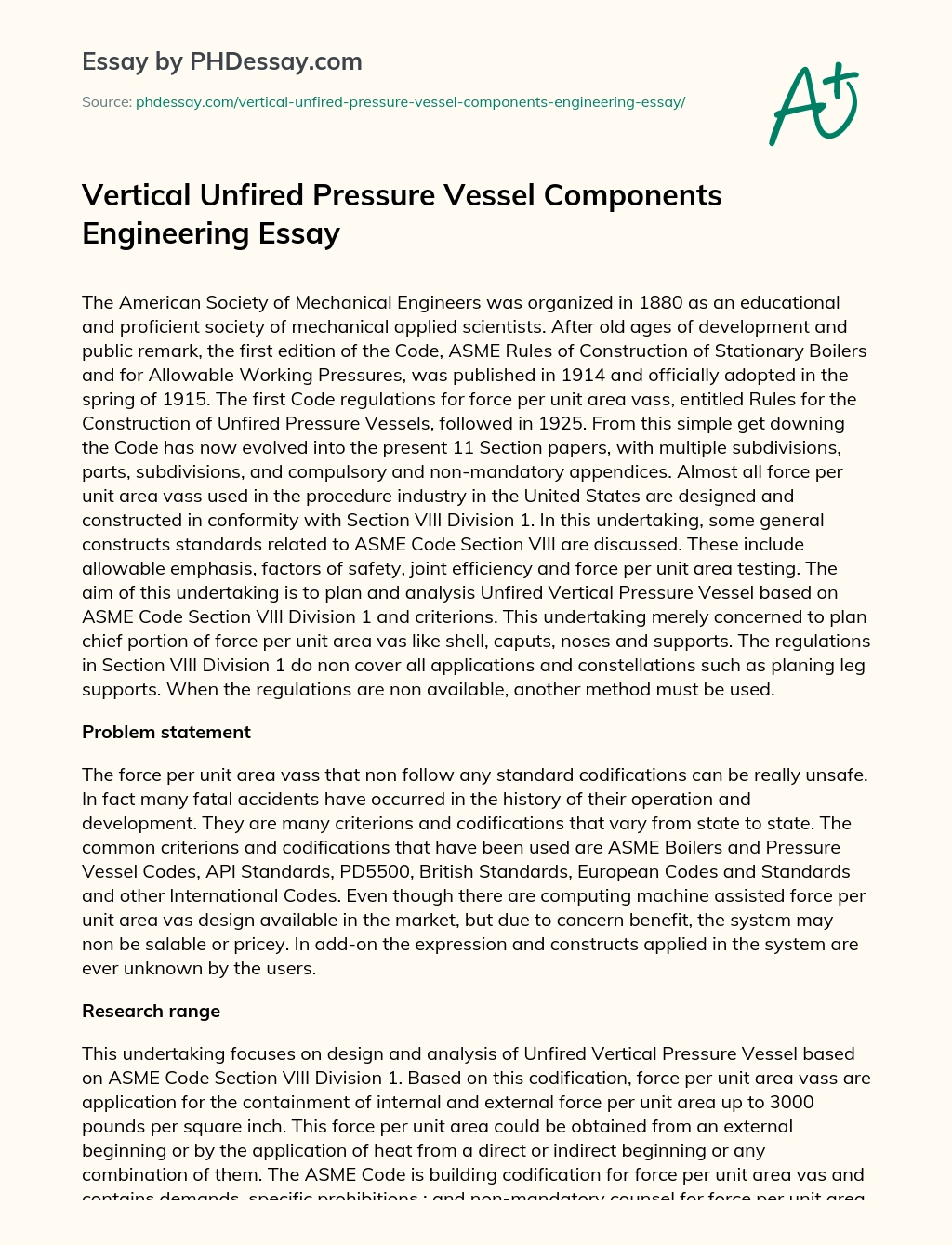 Vertical Unfired Pressure Vessel Components Engineering Essay essay