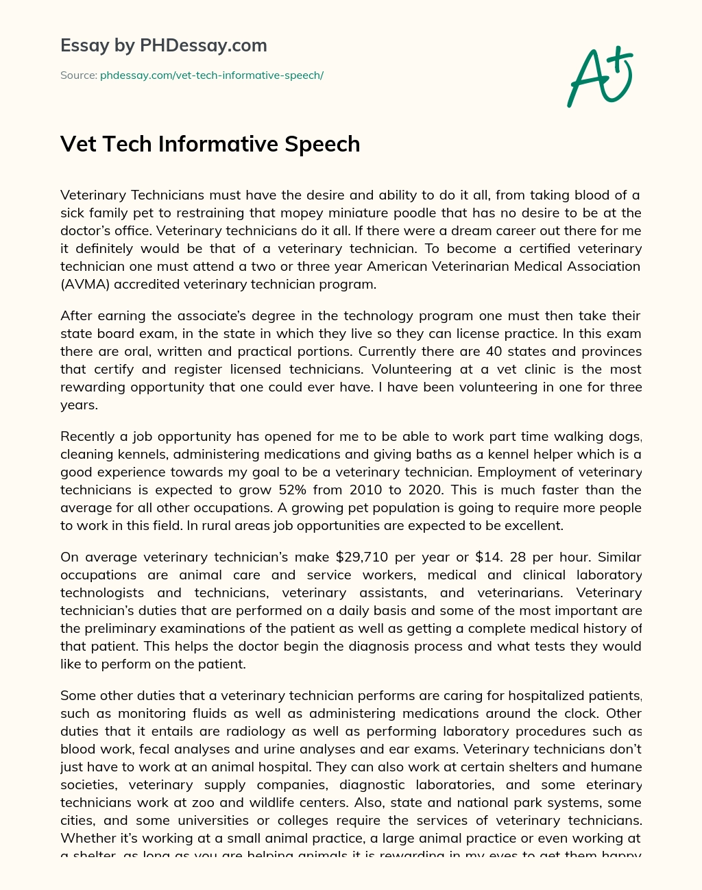 Vet Tech Informative Speech essay