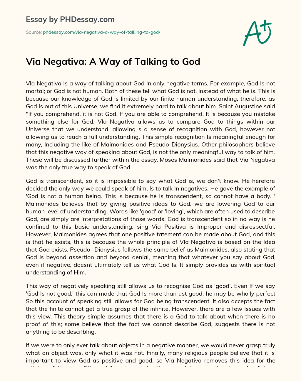 Via Negativa: A Way of Talking to God essay