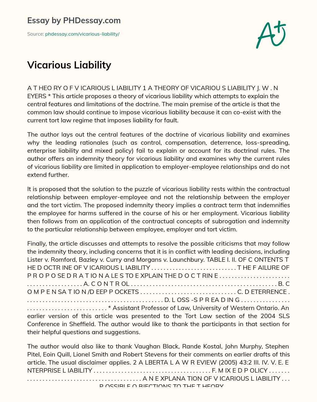 Vicarious Liability essay