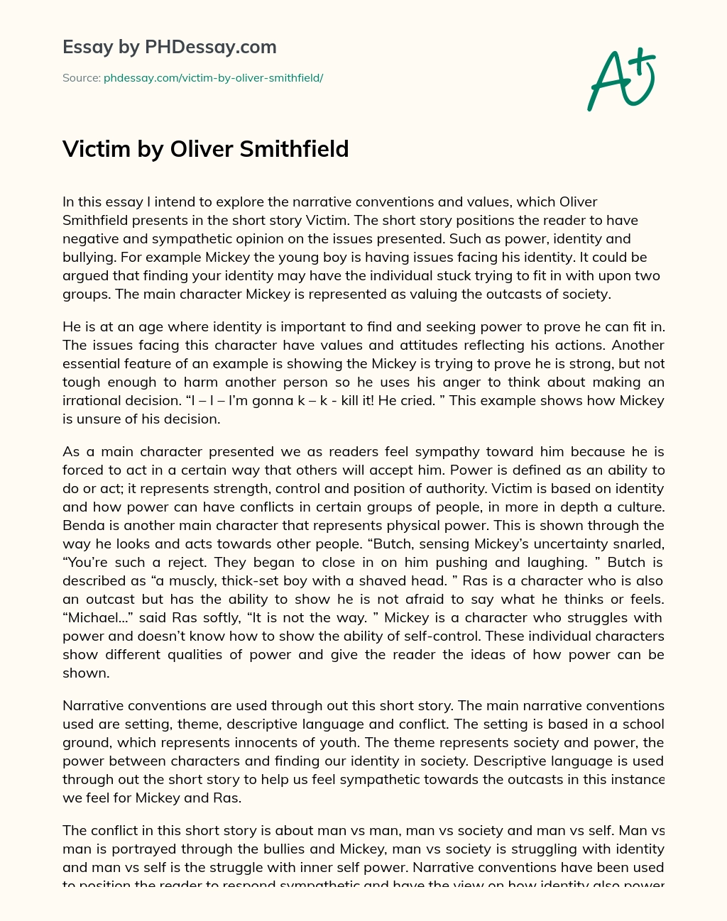 Victim by Oliver Smithfield essay