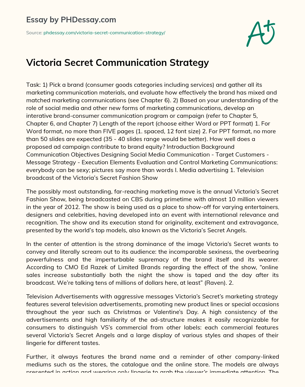 Victoria Secret Communication Strategy essay