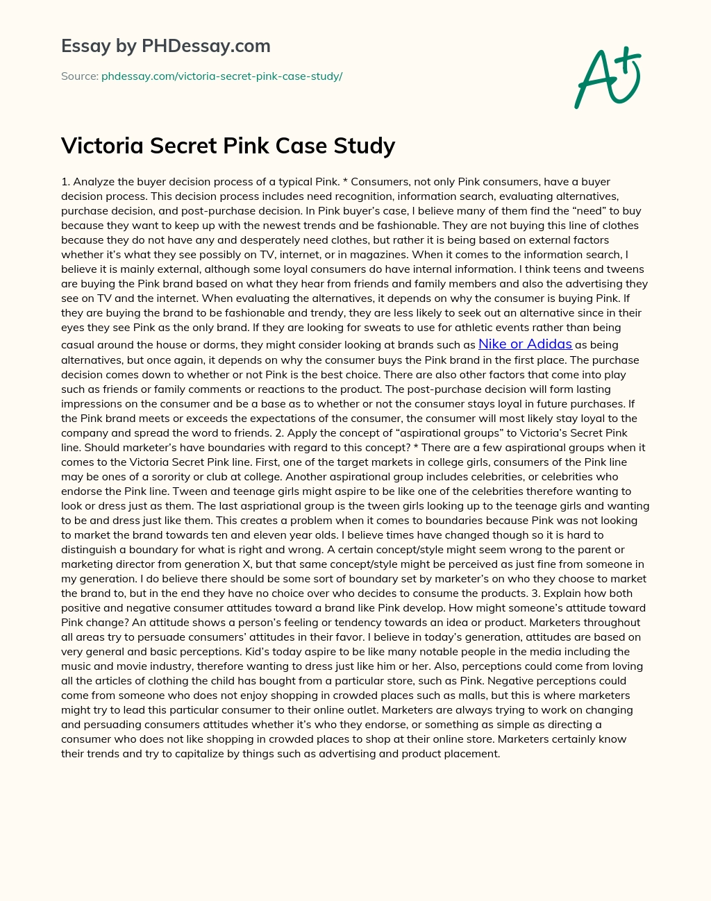 Victoria Secret Pink Case Study essay