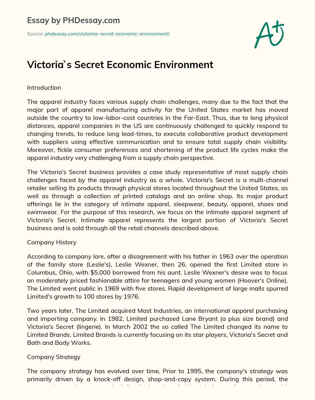 Victoria`s Secret Economic Environment essay