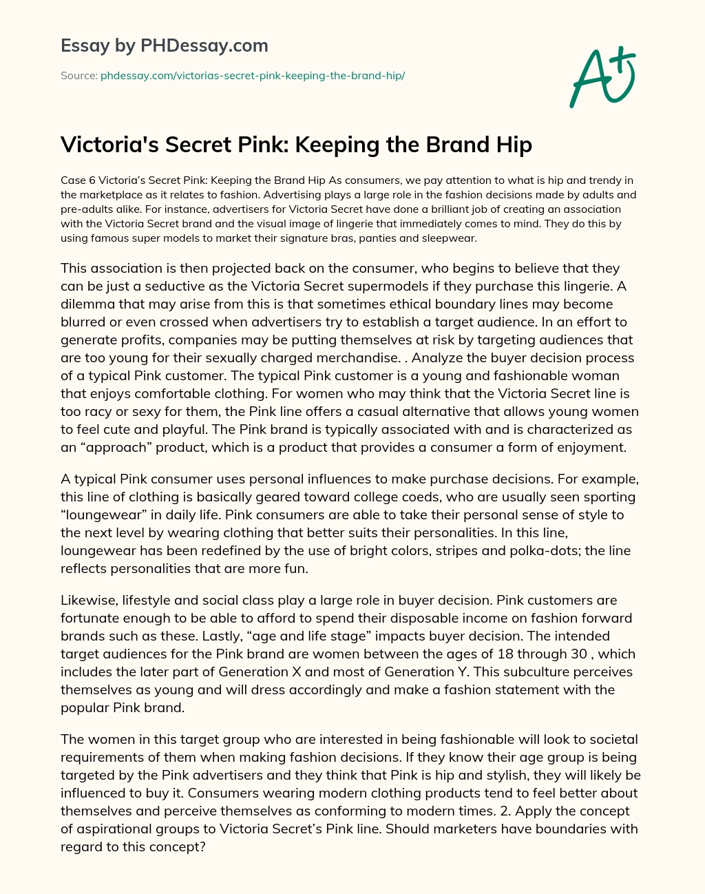 Victoria’s Secret Pink: Keeping the Brand Hip essay
