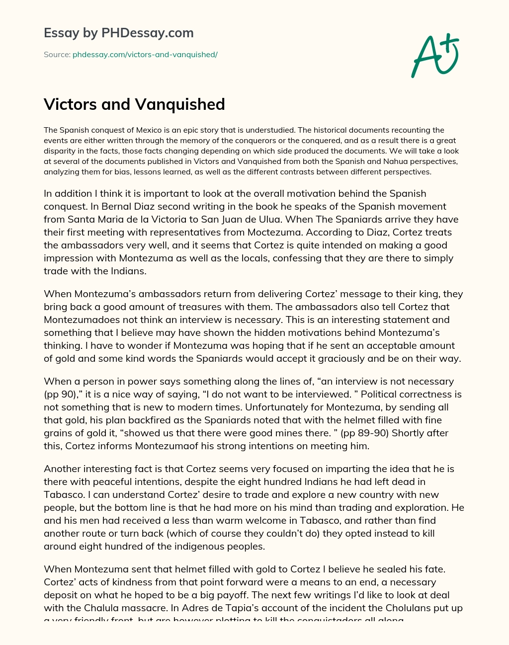 Victors and Vanquished essay