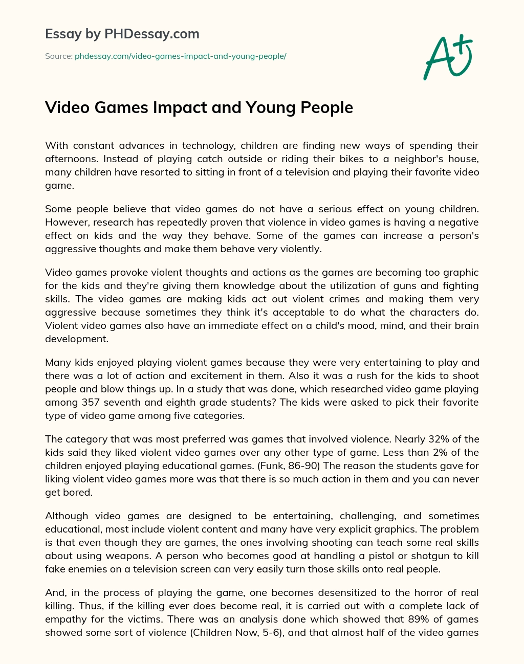 Video Games Impact and Young People essay