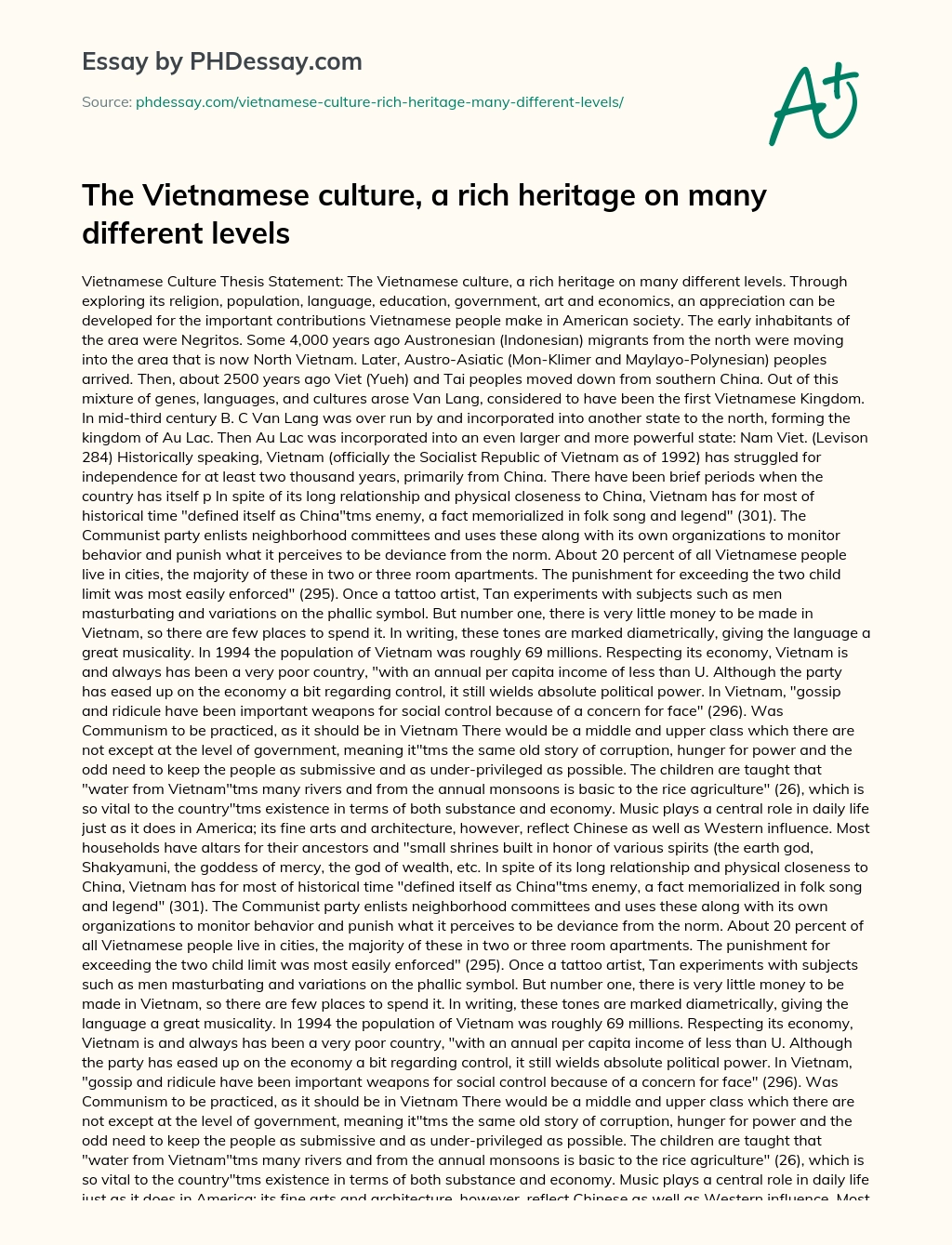 The Vietnamese culture, a rich heritage on many different levels essay