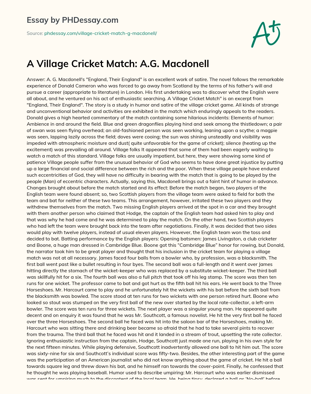 A Village Cricket Match: A.G. Macdonell essay