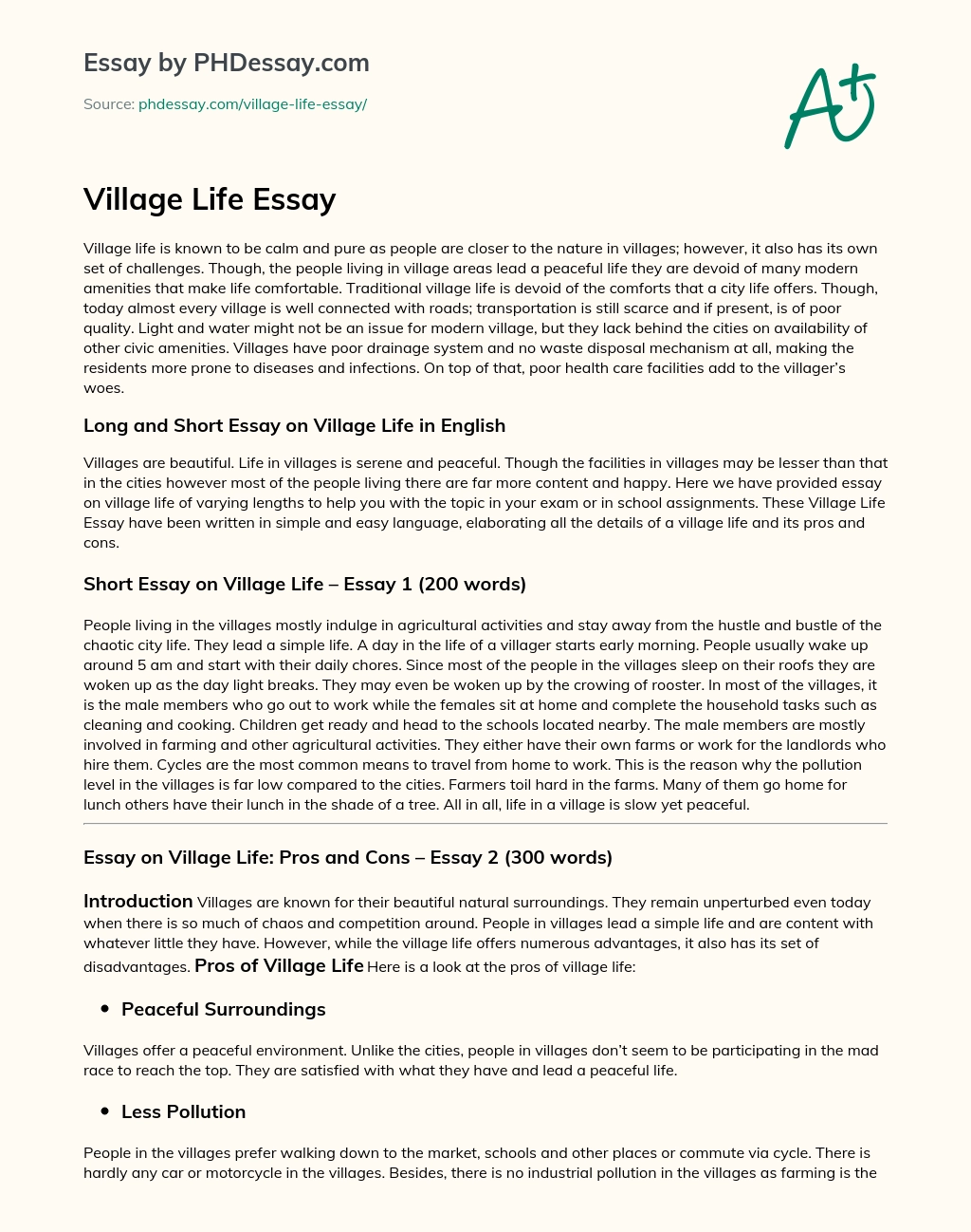 Village Life Essay essay