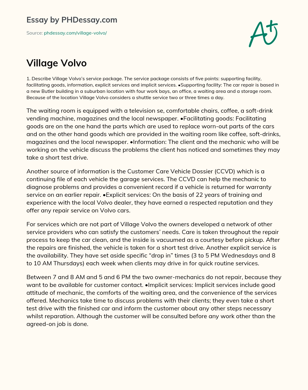 Village Volvo essay
