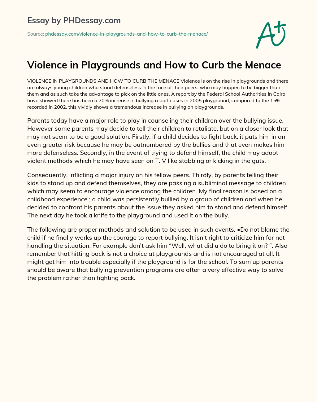 Violence in Playgrounds and How to Curb the Menace essay