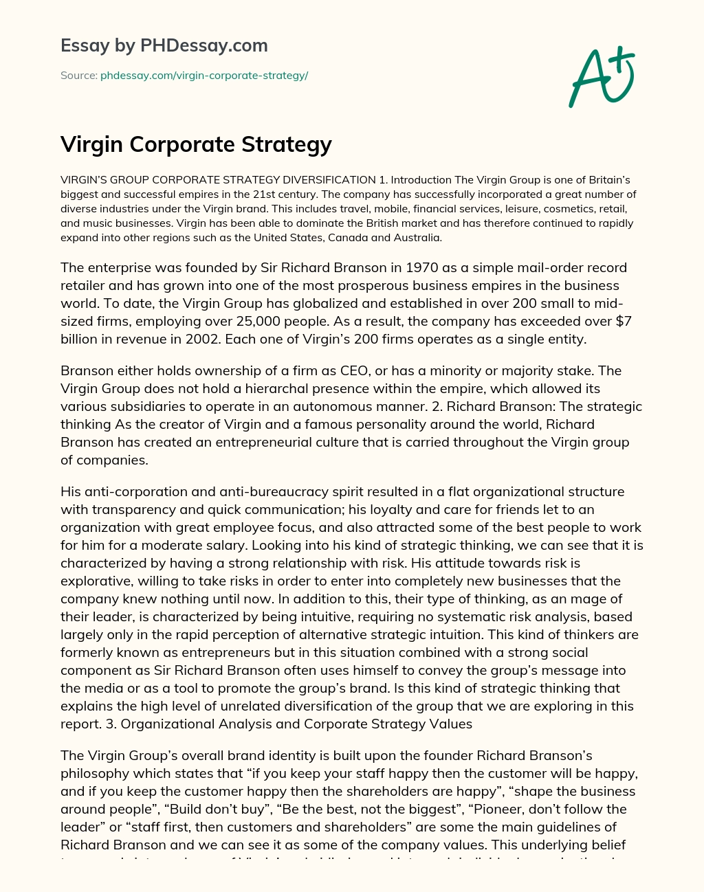 Virgin Corporate Strategy essay