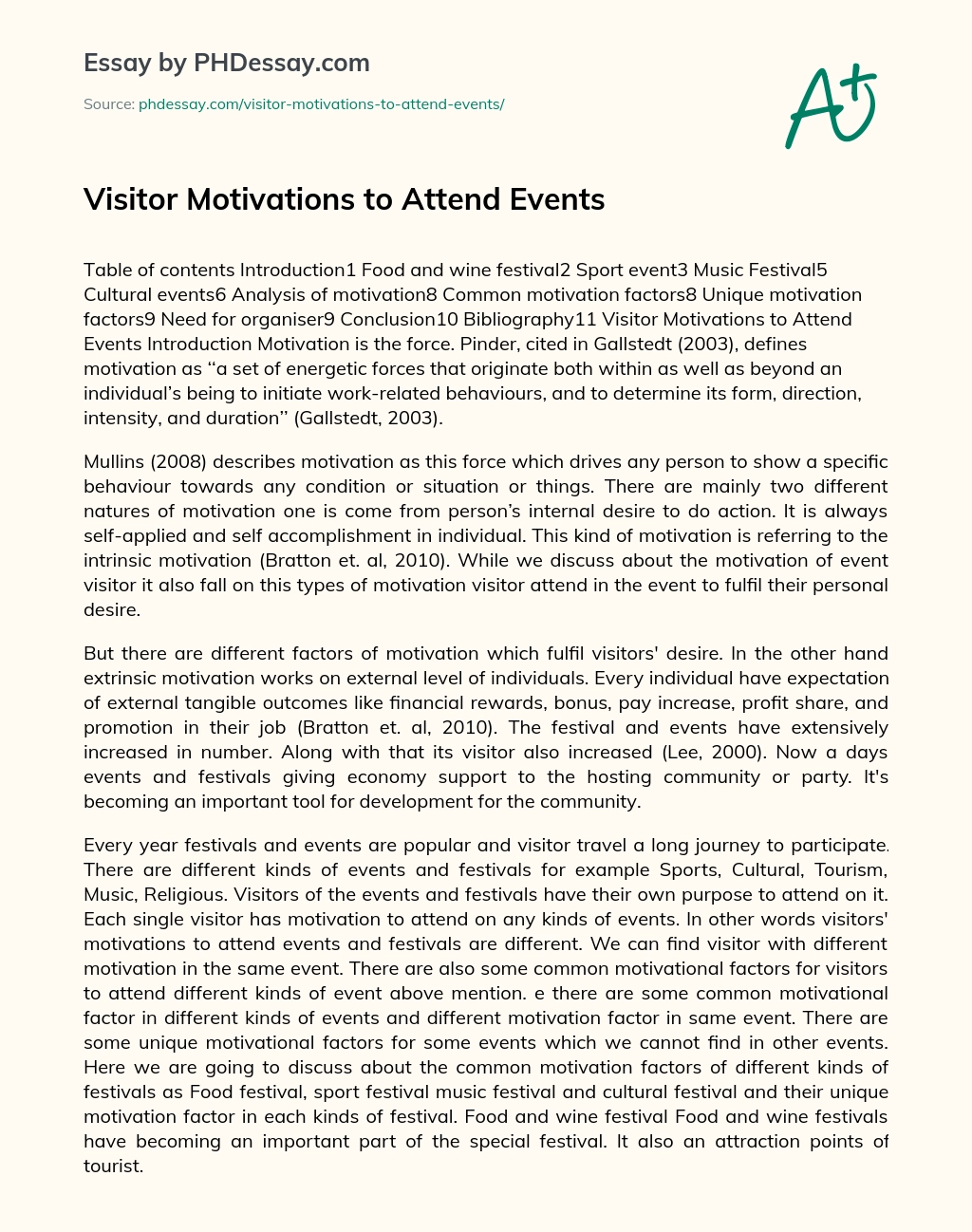 Visitor Motivations to Attend Events essay
