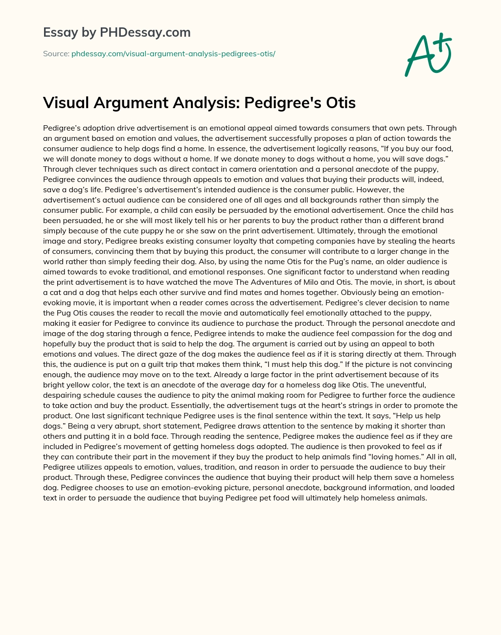 Visual Argument Analysis: Pedigree’s Otis essay
