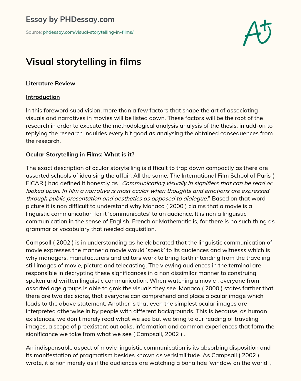 Visual storytelling in films essay