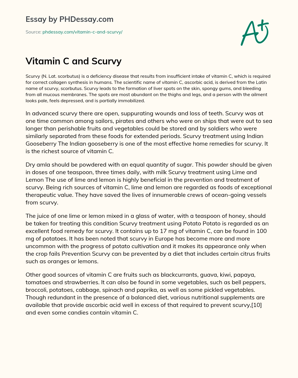 Vitamin C and Scurvy essay