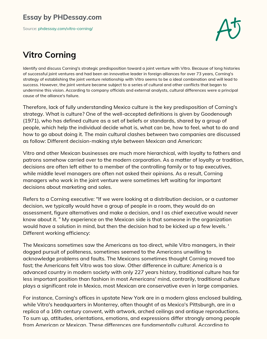 Vitro Corning essay