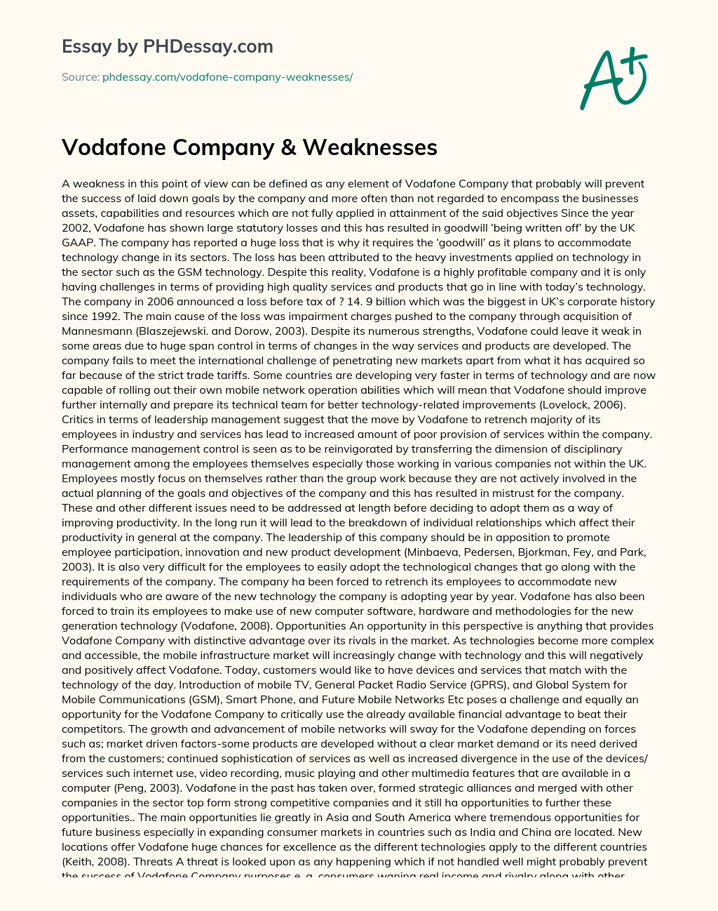 Vodafone Company & Weaknesses essay