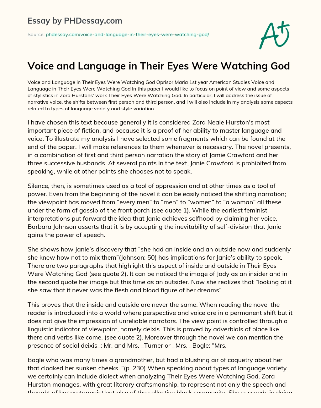 Voice and Language in Their Eyes Were Watching God essay