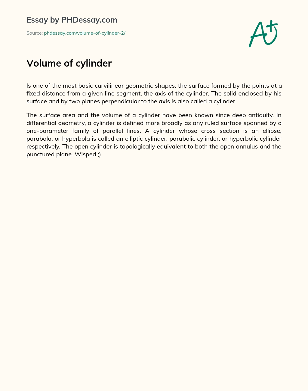 Volume of cylinder essay