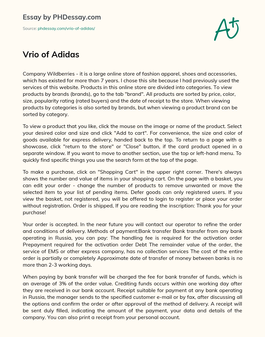 Vrio of Adidas essay