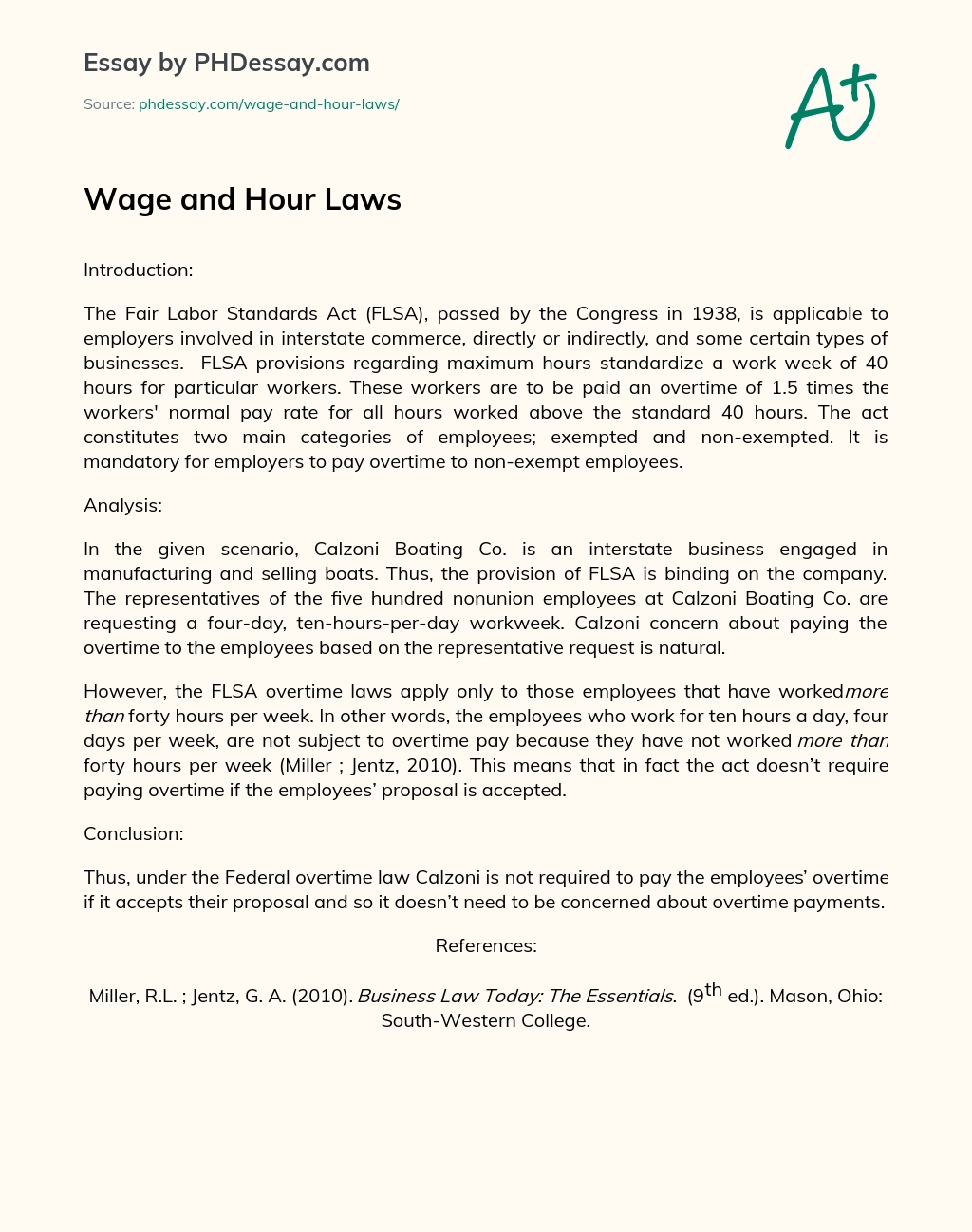 Wage and Hour Laws essay