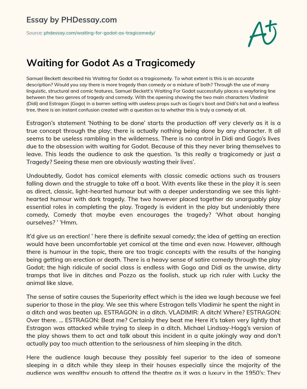 Waiting for Godot As a Tragicomedy essay