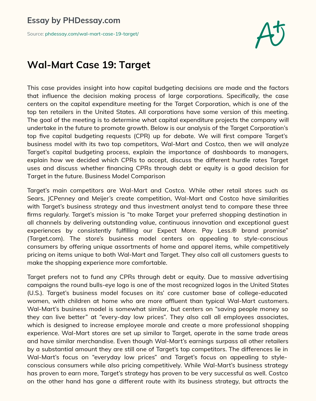 Wal-Mart Case 19: Target essay