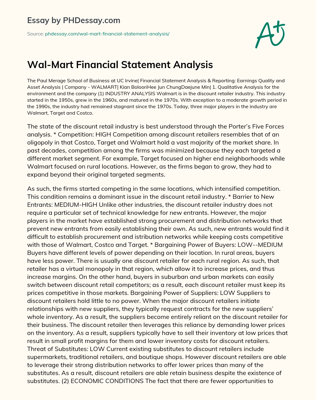 financial statement analysis essay