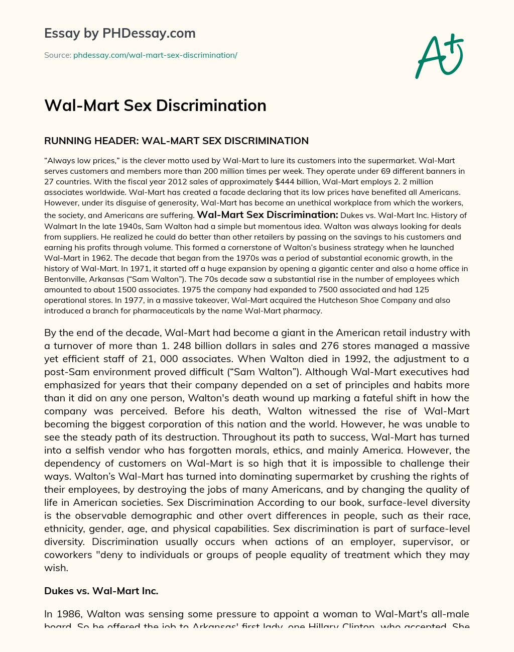Wal-Mart Sex Discrimination essay