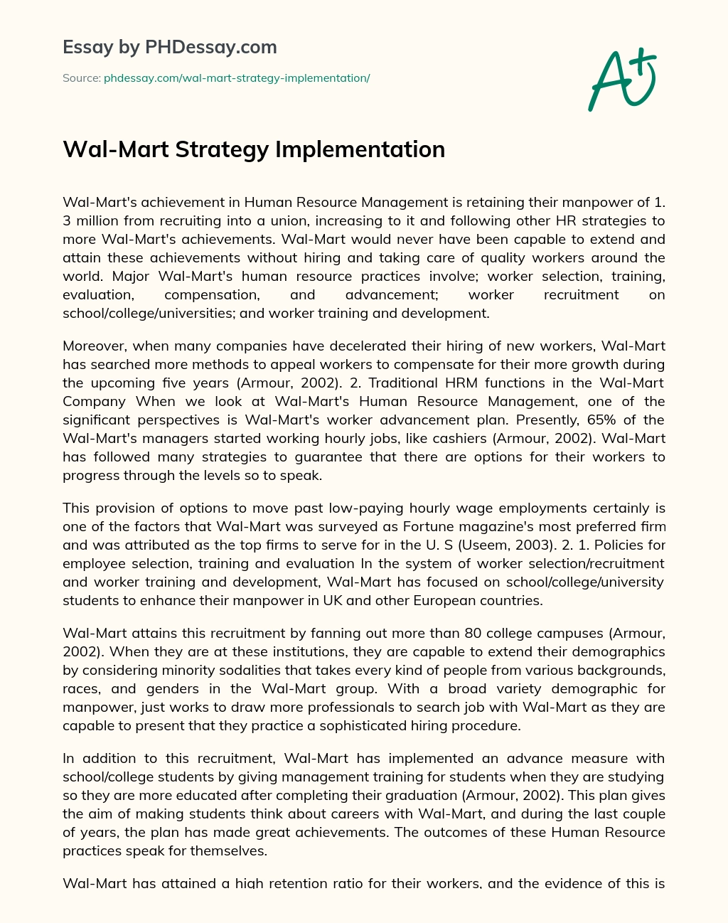 Wal-Mart Strategy Implementation essay
