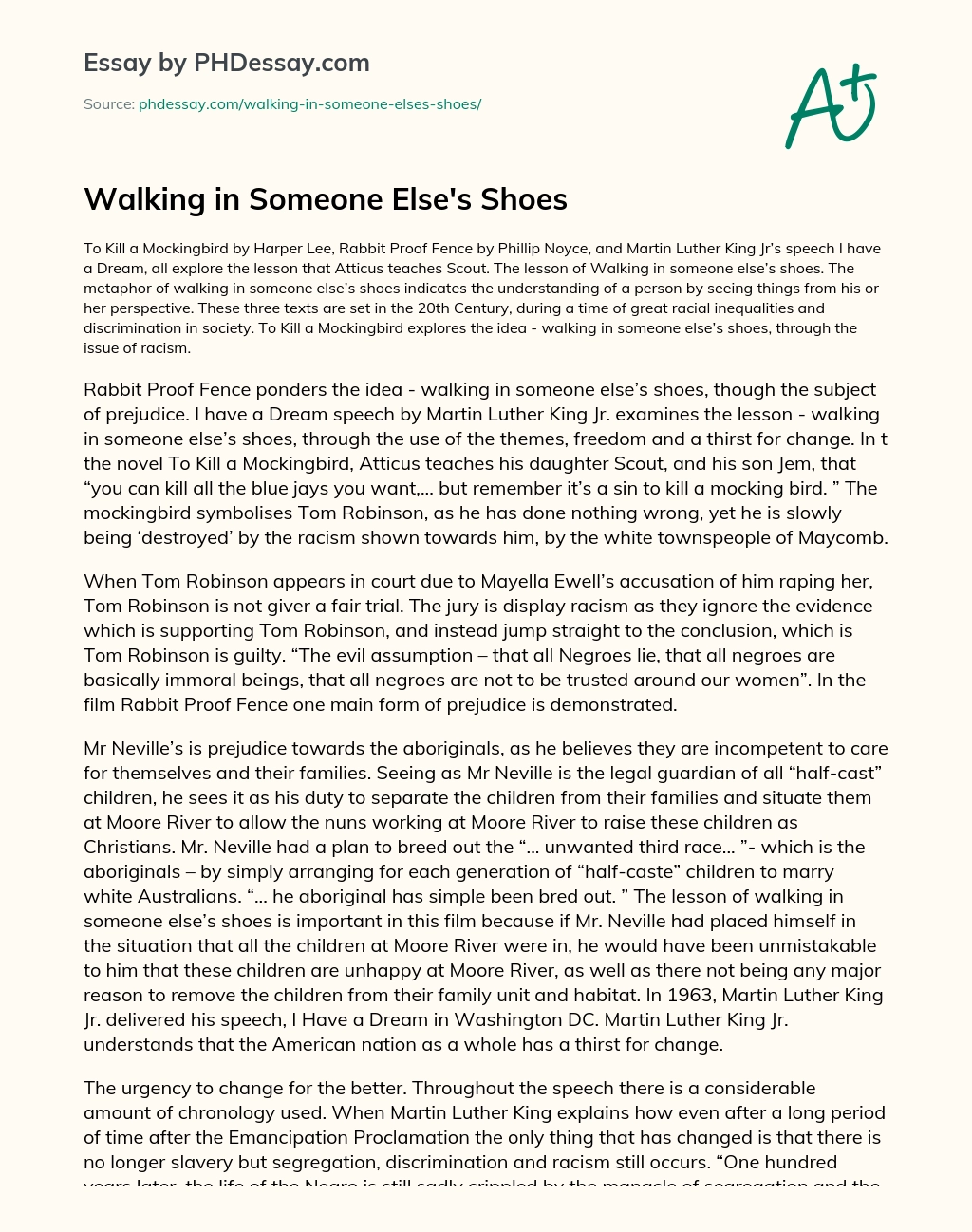 Walking in Someone Else’s Shoes essay