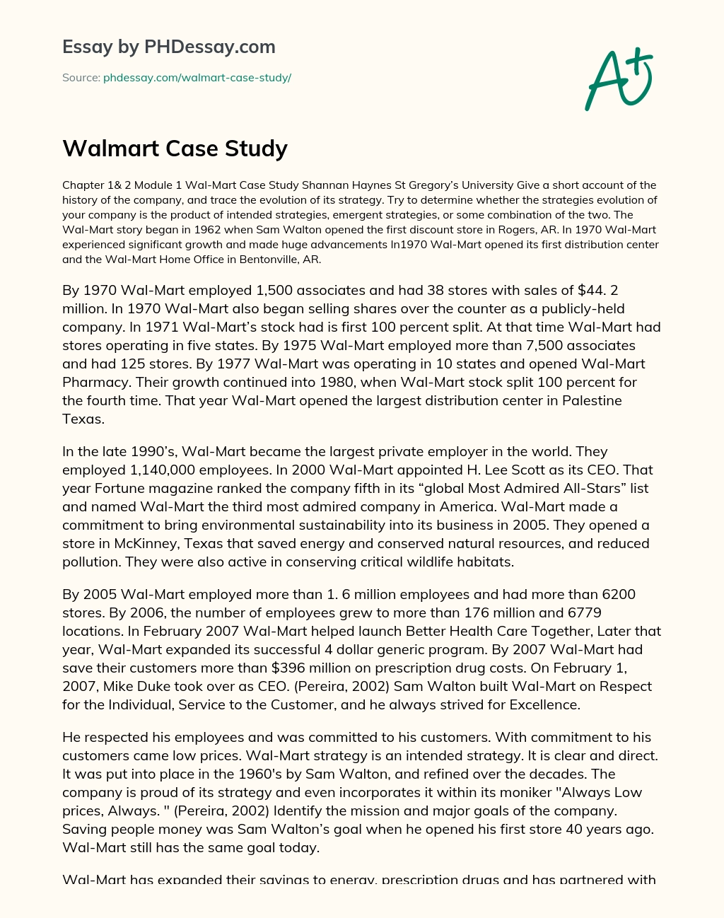 Реферат: Case Study Of Walmart Essay Research Paper