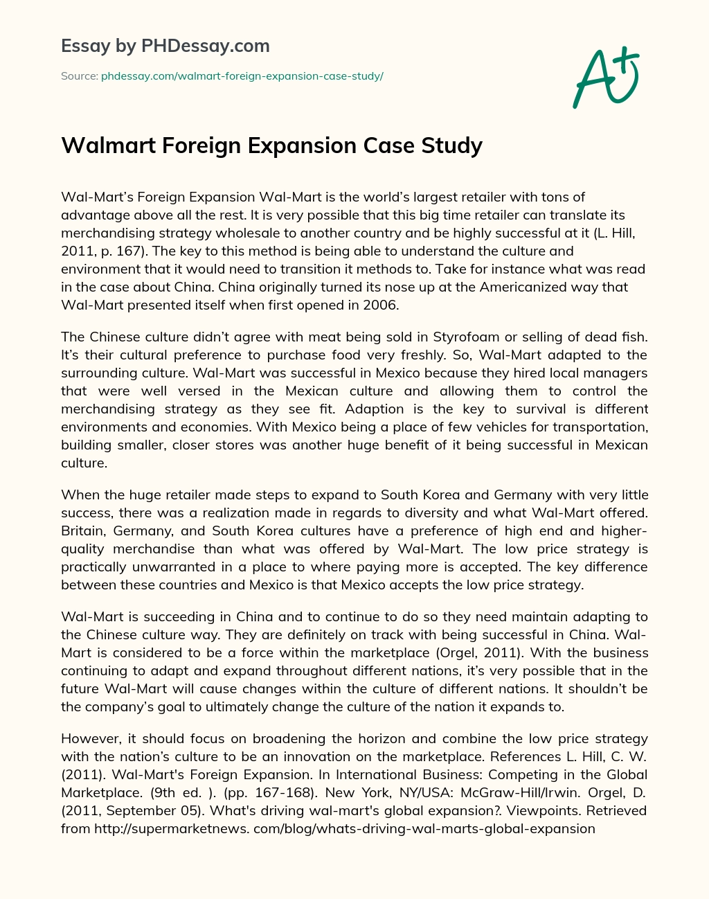 Walmart Foreign Expansion Case Study essay