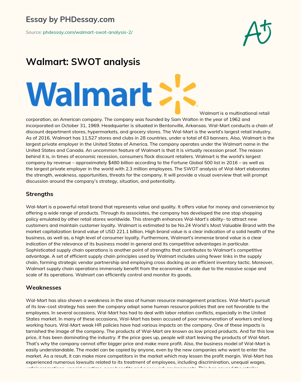 Walmart: SWOT analysis essay