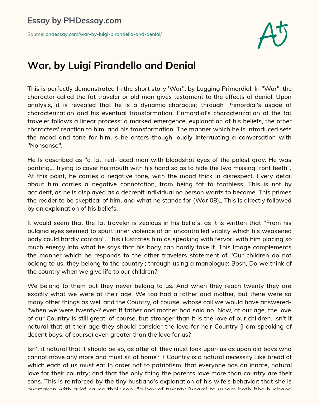 War, by Luigi Pirandello and Denial essay