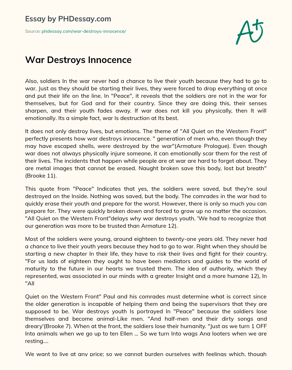 War Destroys Innocence essay