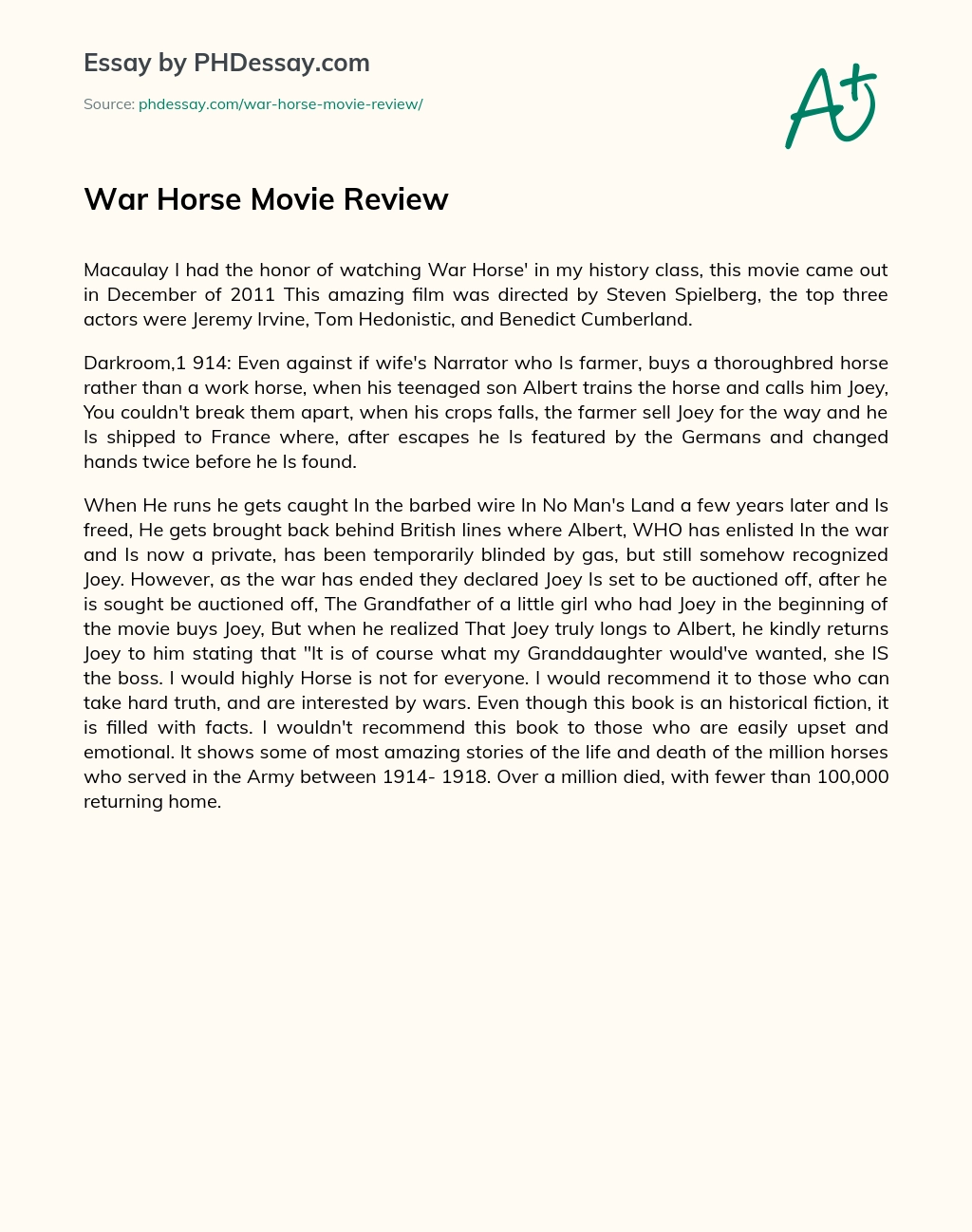 War Horse Movie Review essay