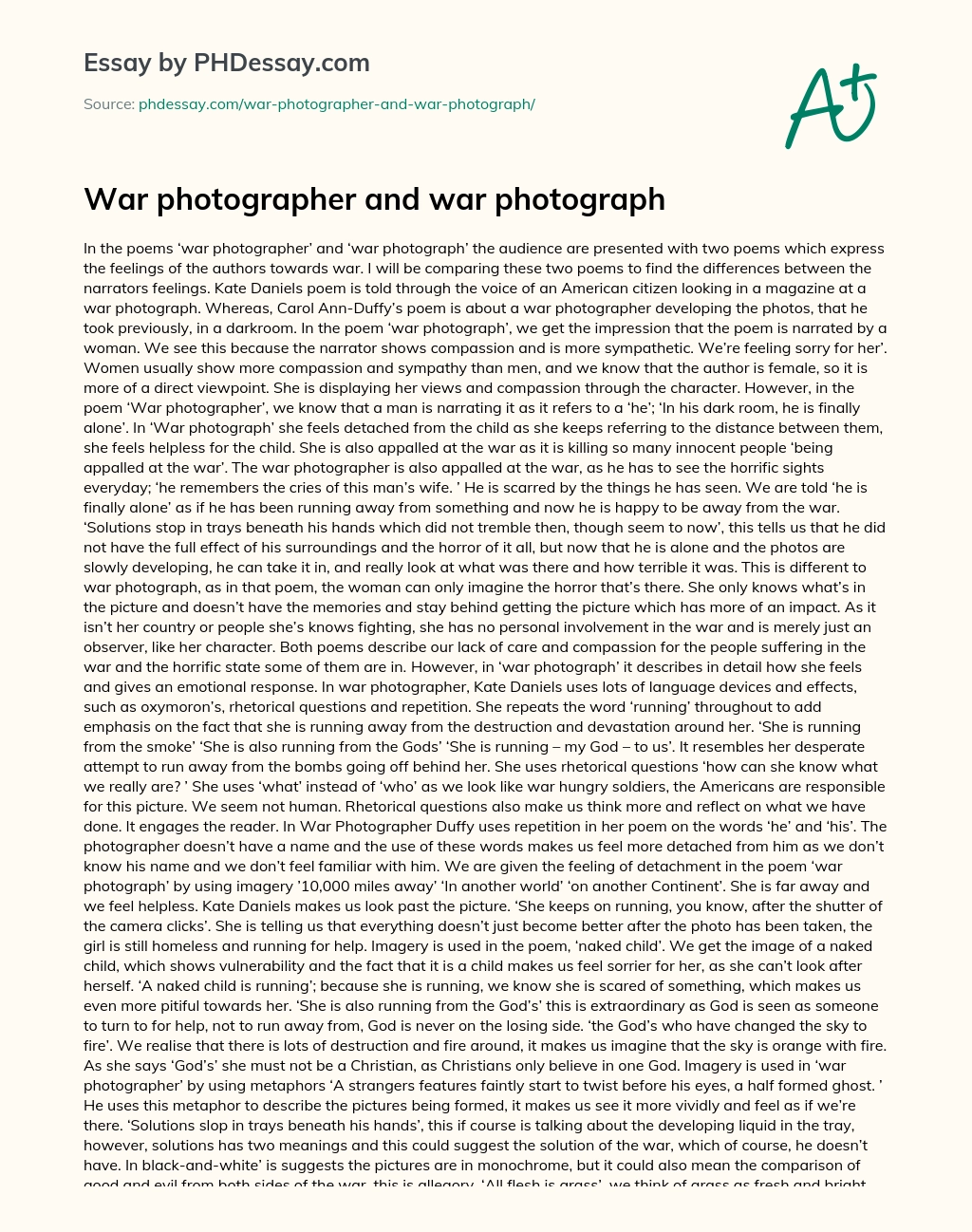 War photographer and war photograph essay