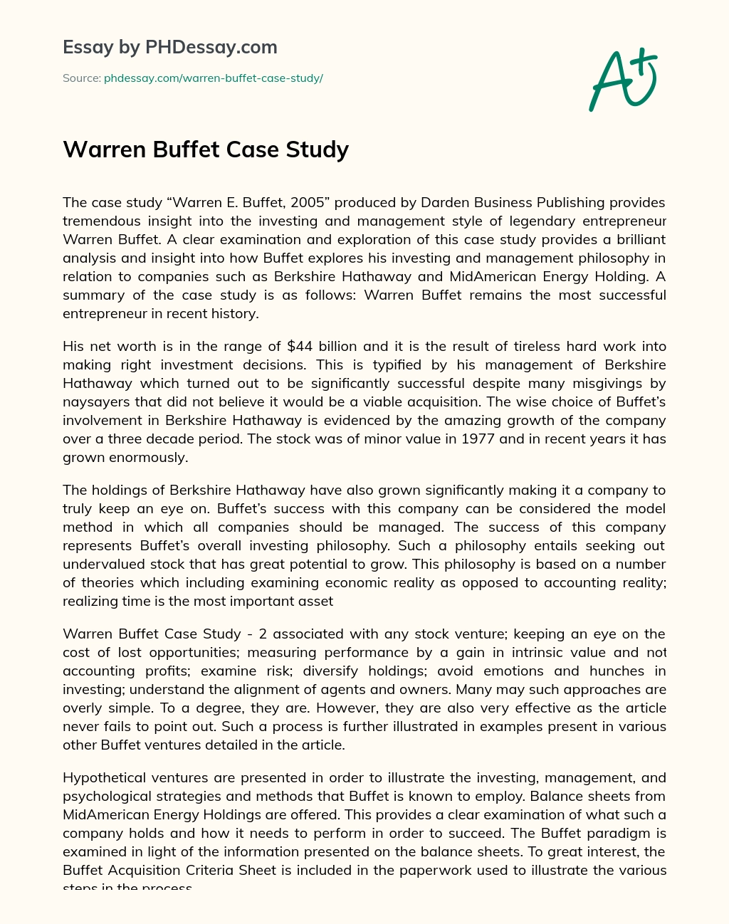 Warren Buffet Case Study essay