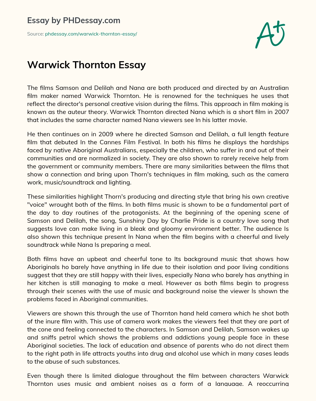 Warwick Thornton Essay essay
