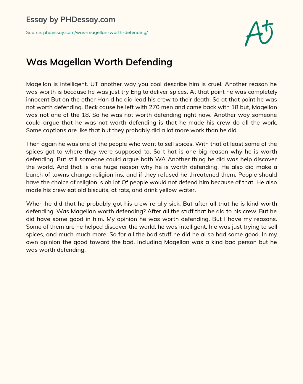 Was Magellan Worth Defending essay