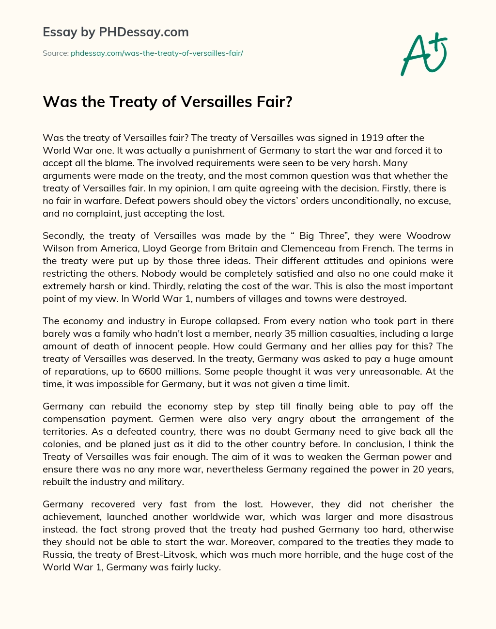 Was the Treaty of Versailles Fair? essay