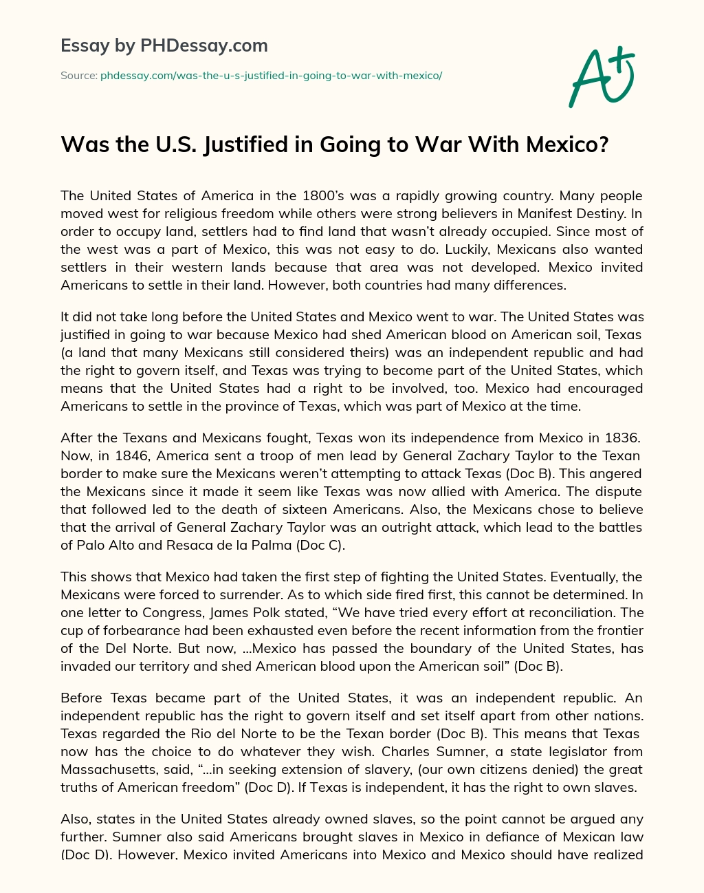 Was the U.S. Justified in Going to War With Mexico? essay