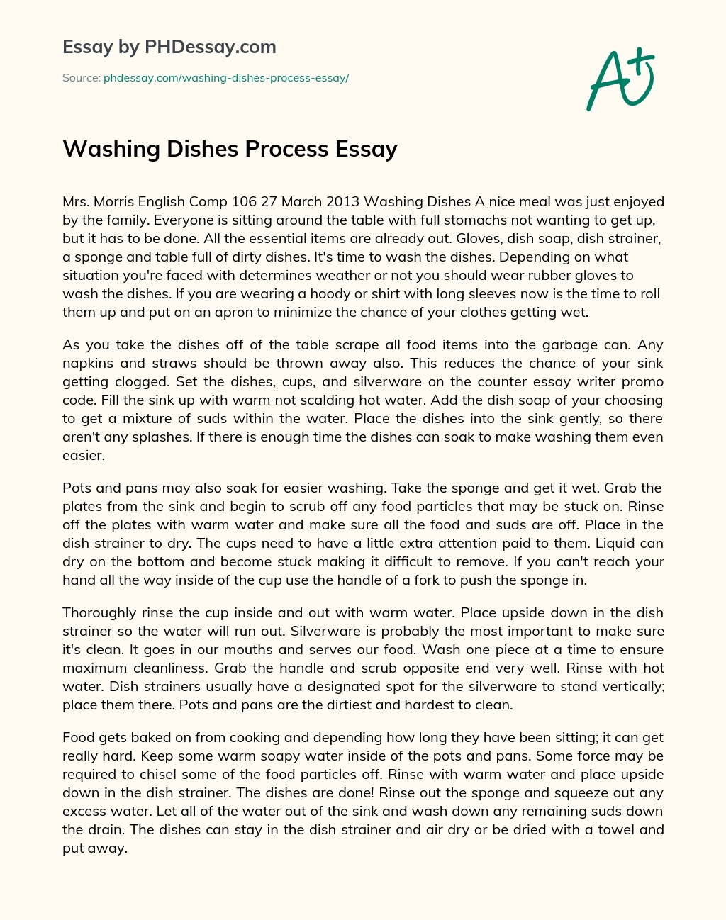 Washing Dishes Process Essay essay