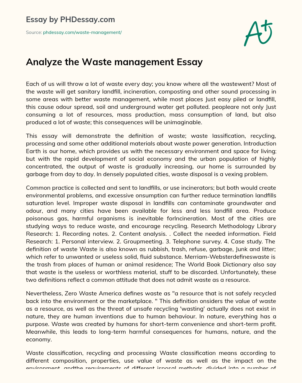 The Consequences of Improper Waste Management: Pollution and Environmental Damage essay
