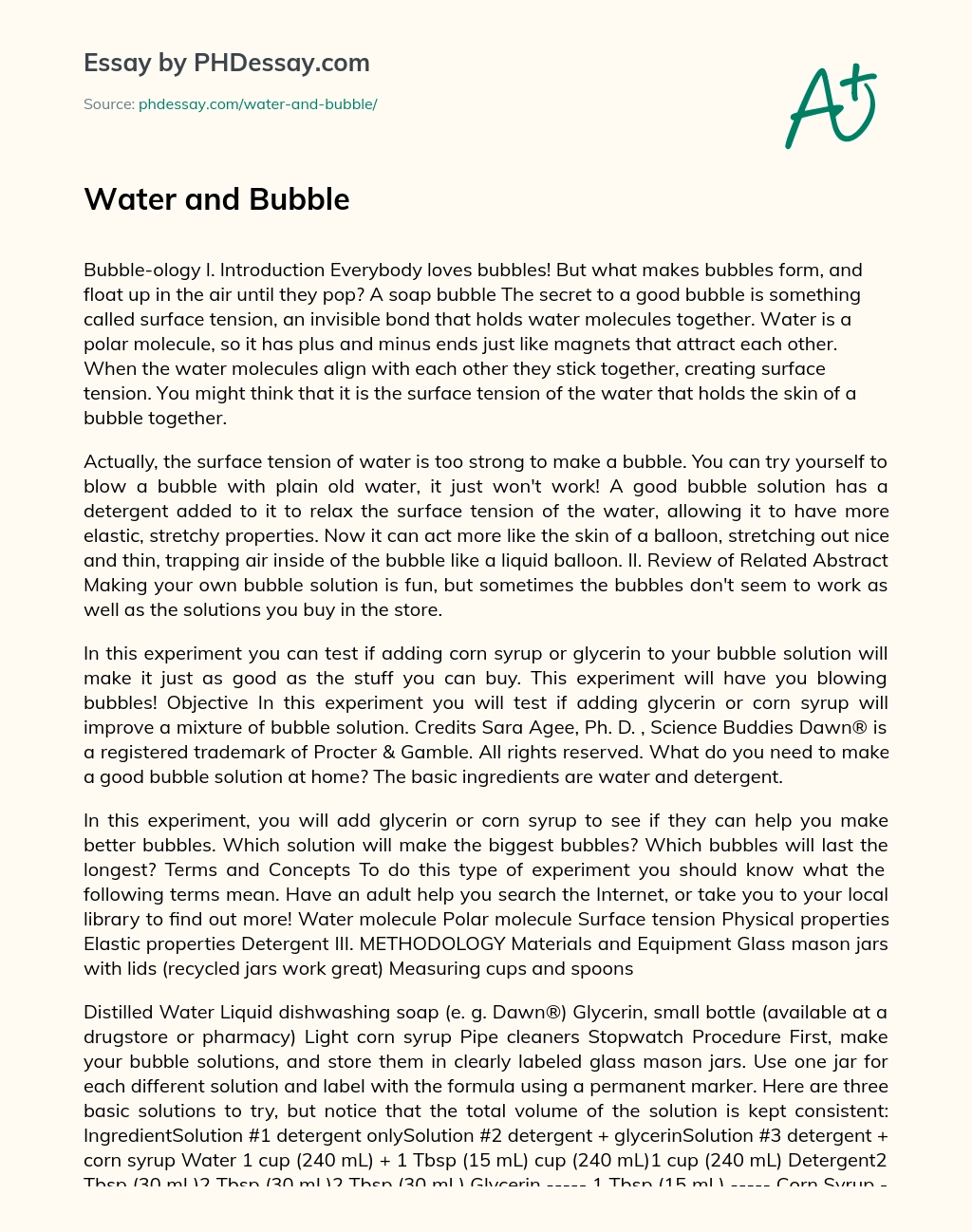 Water and Bubble essay